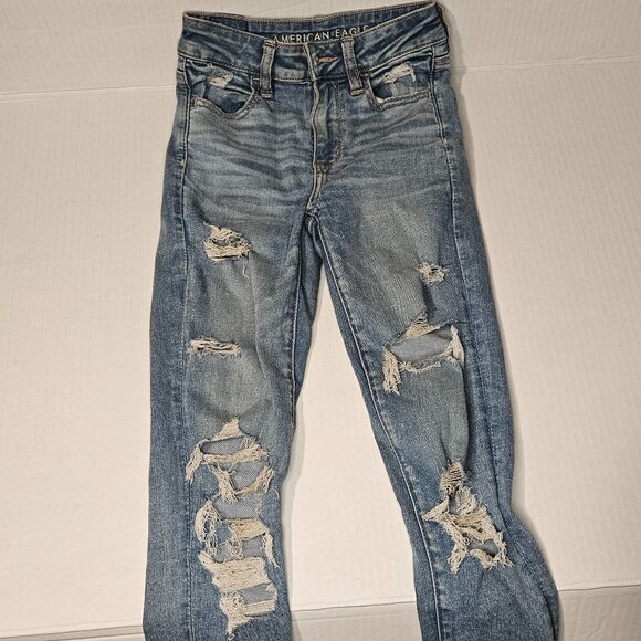 American Eagle Next Level Stretch Jeans, Distressed, Size 00 - Picture 4 of 8